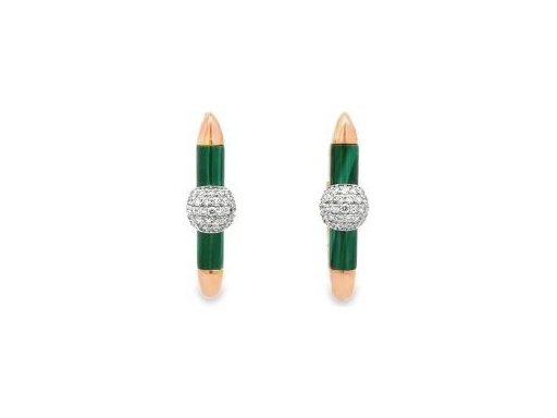 18K Rose Gold Malachite and Natural Diamond Pave Hoop Earrings